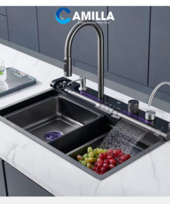 Chậu rửa bát Camilla 1 hố 7 phím đàn phủ nano đan lưới tổ ong – Inox 304 - 75x46